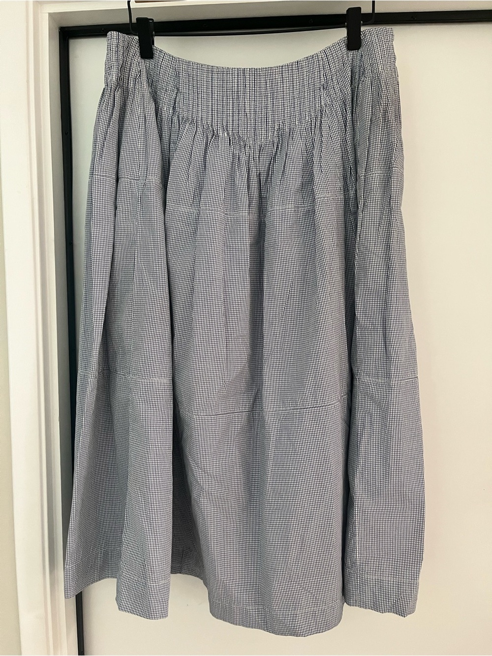 Uniqlo Blue & White Gingham Smocked-Waist Midi Skirt